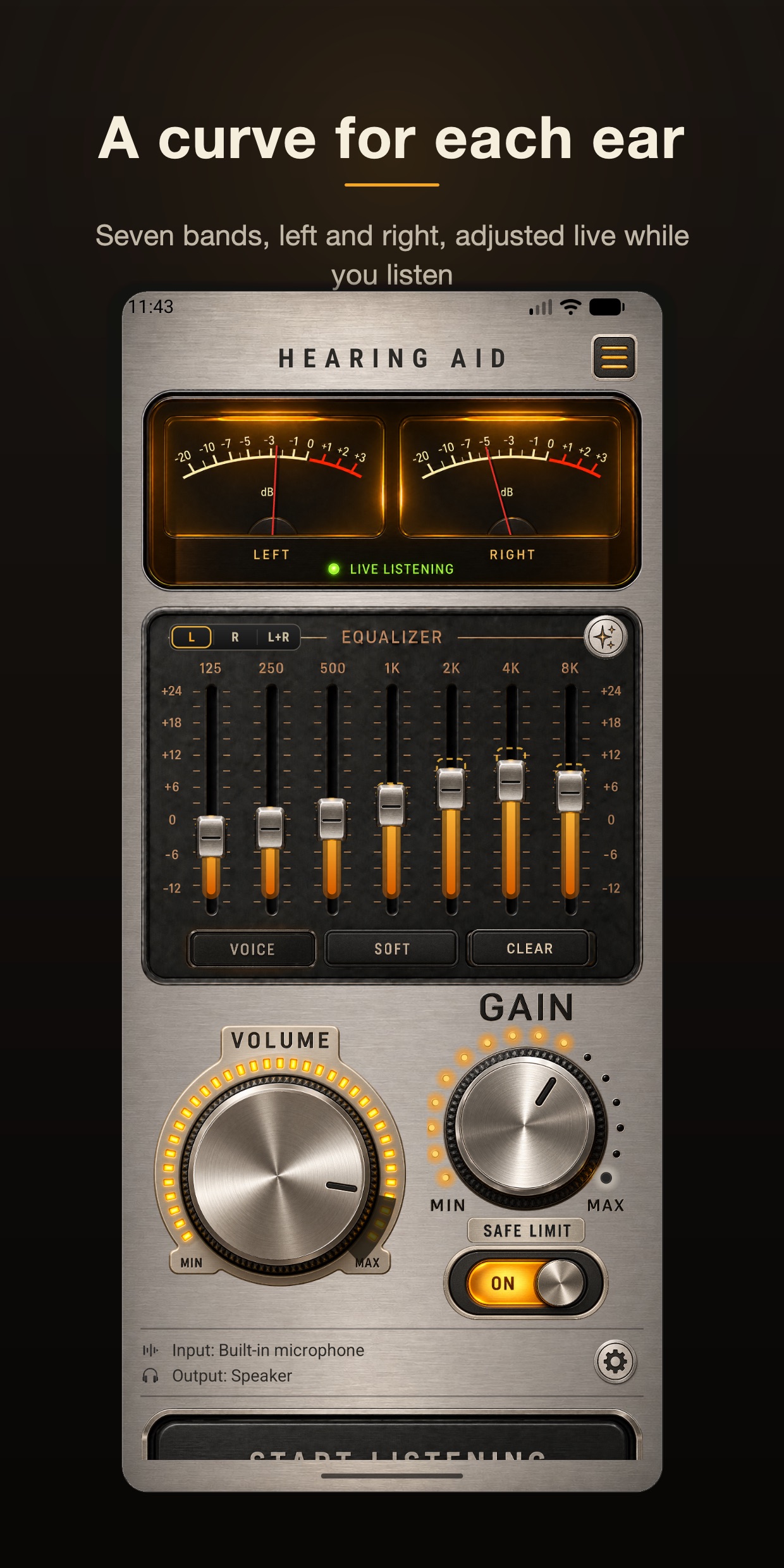 The seven-band equalizer with the left ear selected